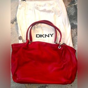 Red with silver DNKY shoulder purse bag leather